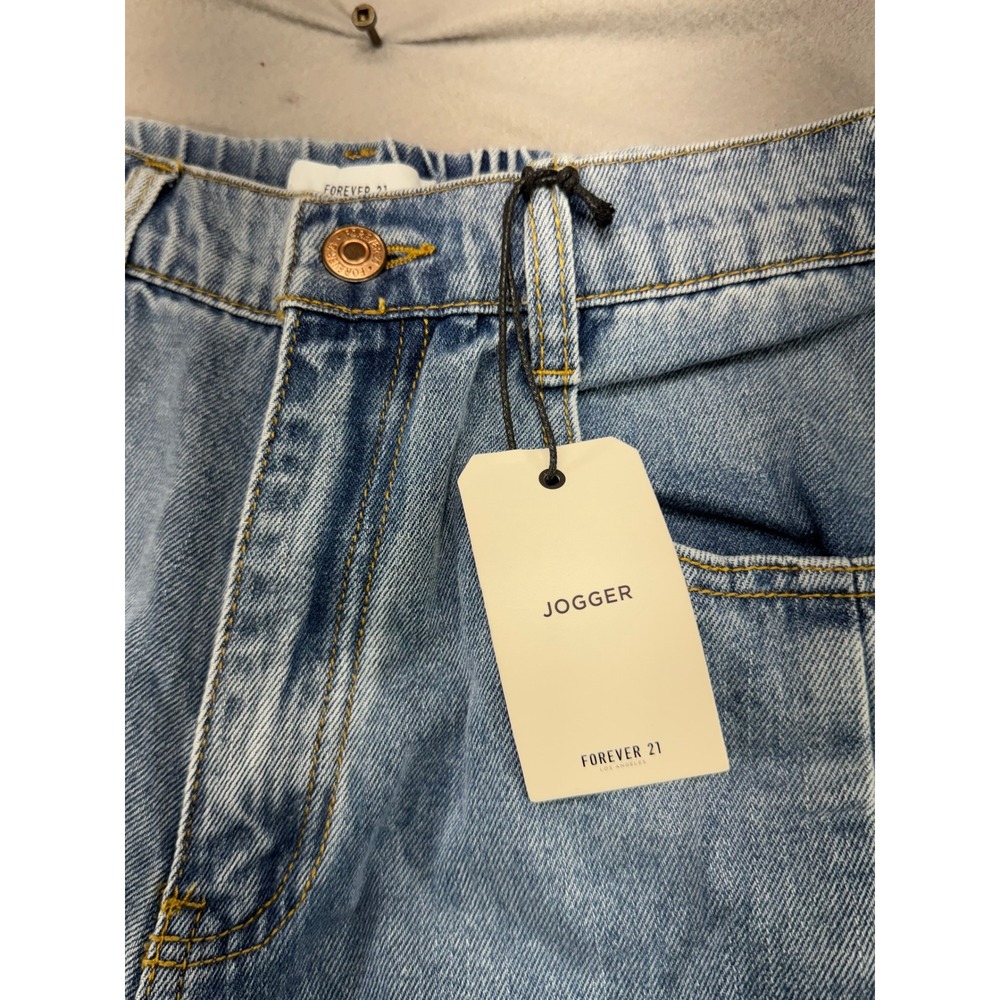 Forever 21 Womens Light Wash Denim Joggers Blue High Waist Elastic Cuff Size M - Picture 3 of 7